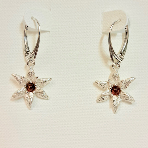 Click to view detail for HWG-2378 Earrings, Star-flower with Dark Amber Center $35